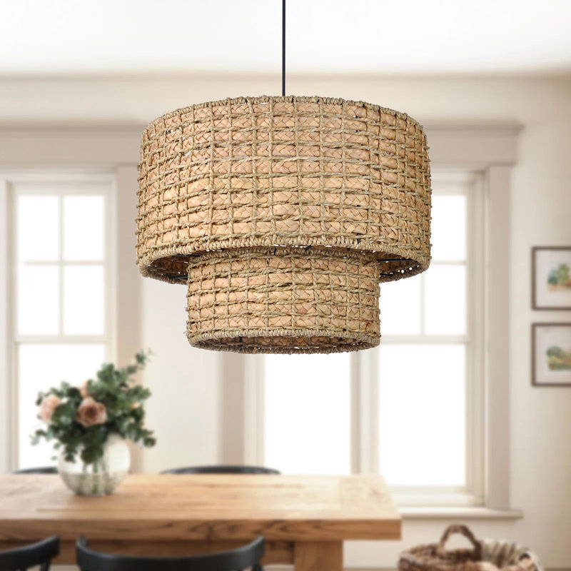 Luminaire suspendu en rotin 1 lumière Armenakis, H 12,59 po x l 15,74 po x P 15,74 po