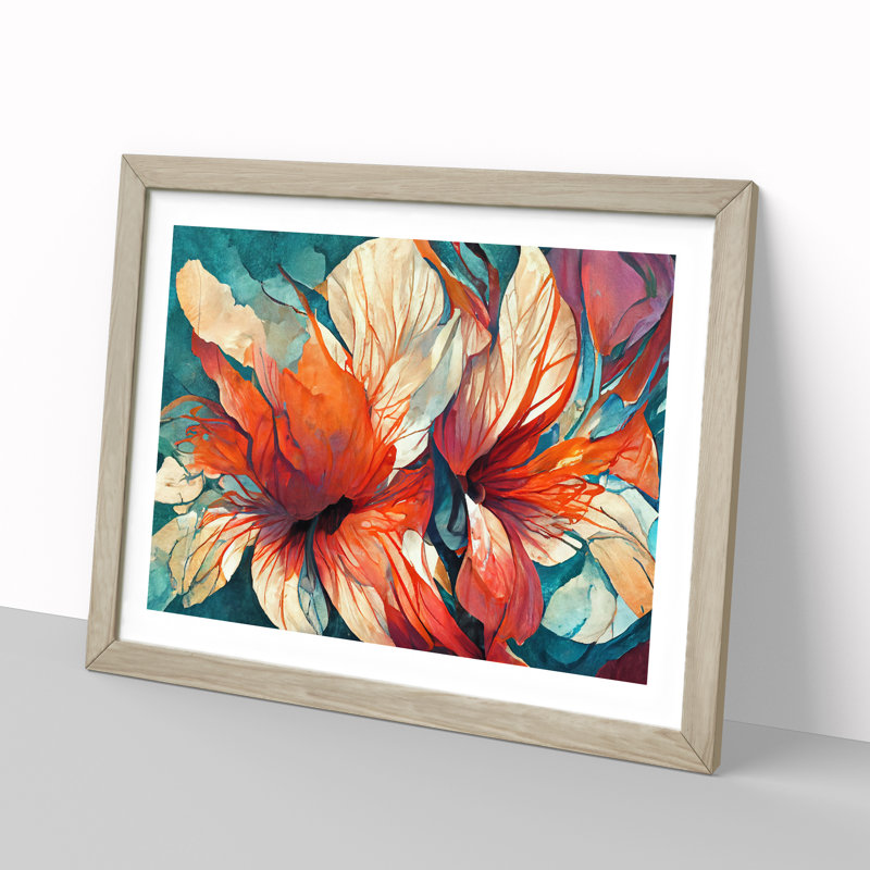 Flowers Abstract Vol.4 - Single Picture Frame Painting, 25cm H x 34cm W x 2cm D, Oak