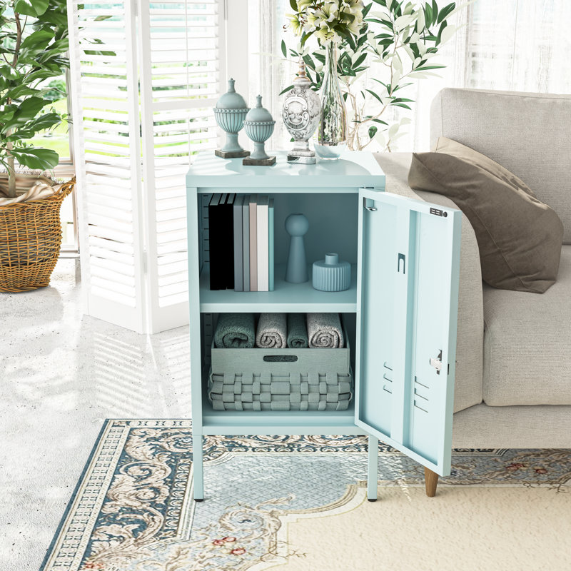 Union Single door End Table 2 Tier Narrow Side Table with Metal Frame Multifunctional Home Table Easy to Assemble Adjustable partitions Single Door Coffee Table