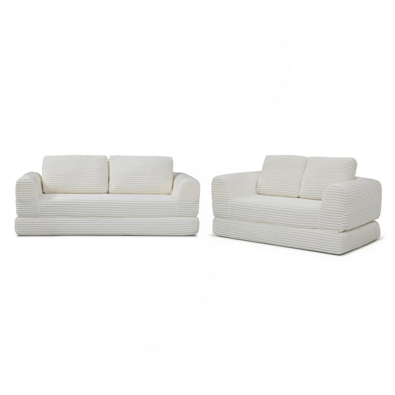 Canapé-lit convertible 2-en-1 pliable, canapé-lit en velours côtelé moderne avec 2 * oreillers, ensemble de canapé-lit modulaire sans dossier avec lit escamotable, canapé-lit pliant pour le salon