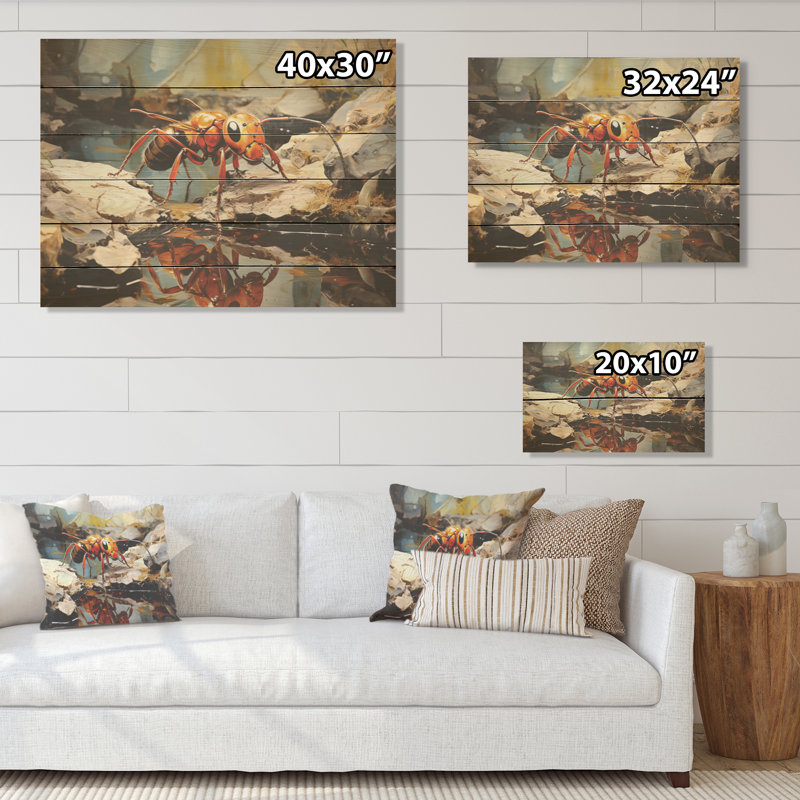 Golden Pathway Golden Ant I - Art mural sur bois de pin naturel, H 10 po x l 20 po