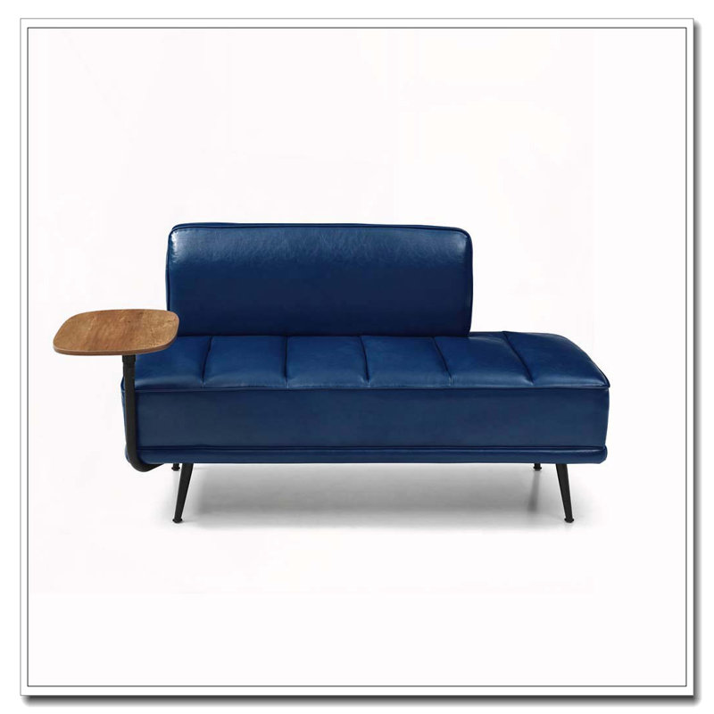 Banc de bout moderne de 55 po de large avec revêtement en similicuir et table d'appoint, Bleu