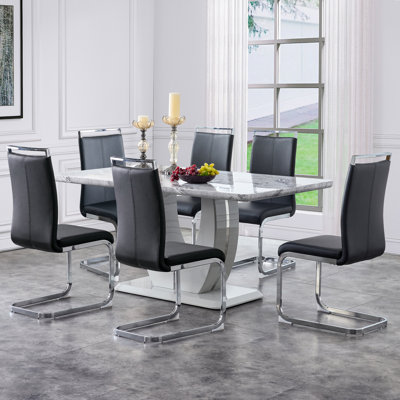 Rheese Modern Faux Leather Cantilever Dining Chairs with Metal Base and Top Handle