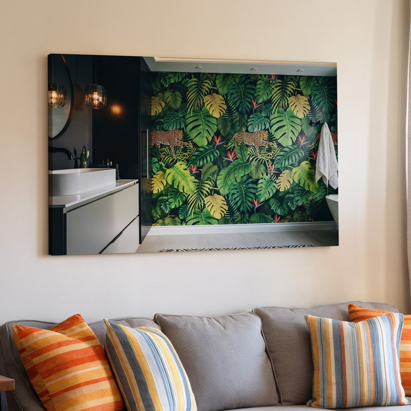Reproduction d'art sur toile, "Une scène intérieure" avec un thème de jungle vibrante, H 11 po x l 14 po