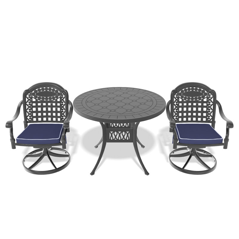 All-Weather Aluminum 3 Dining , 2 Rotating Chairs & 39.37" Table, Black, Water-Repellent, Ergonomic Seating Option Cast Swivel Protected, Relaxing Area