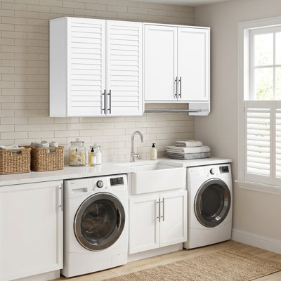 59" Laundry Room Cabinets Wall Mounted, Kitchen Wall Cabinet, Bathroom Wall Cabinet, Hanging Cabinet With Adjustable Shelf & Hanging Rod