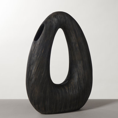 Elara 11" Textured Sculptural Donut Vase (Black)