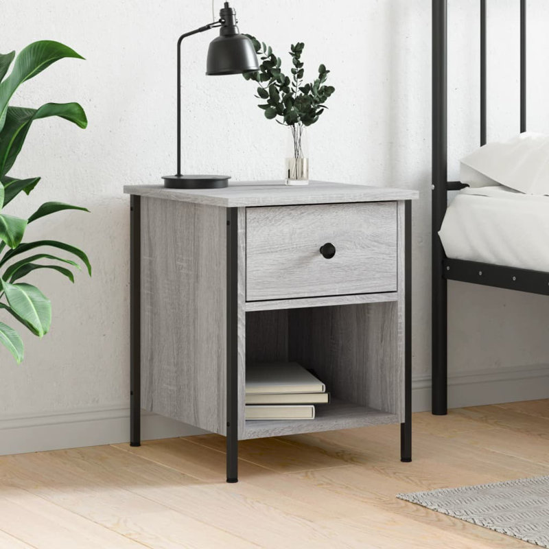 Litvak 40cm W Iron Bedside Table, Grey Sonoma, Individual