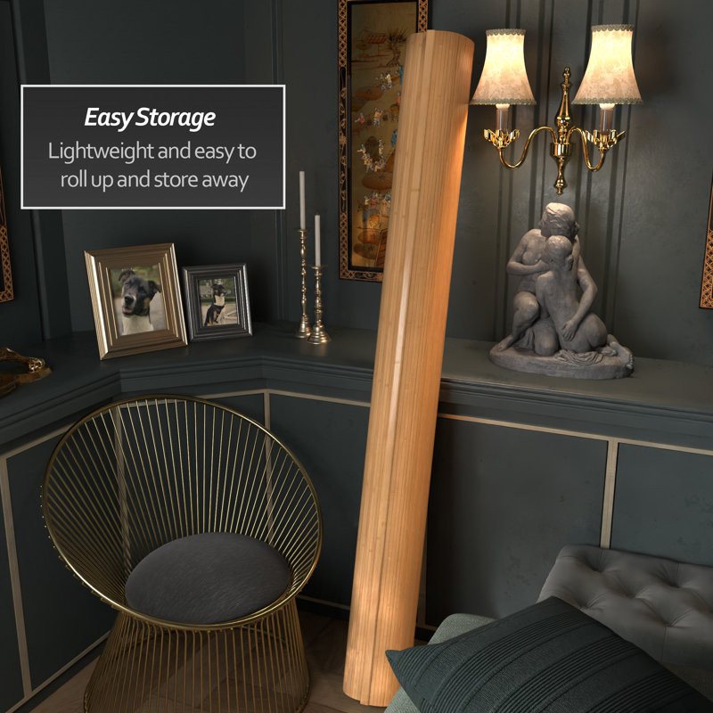 Rolling Bamboo Room Divider, Honey, 6 ft. Tall