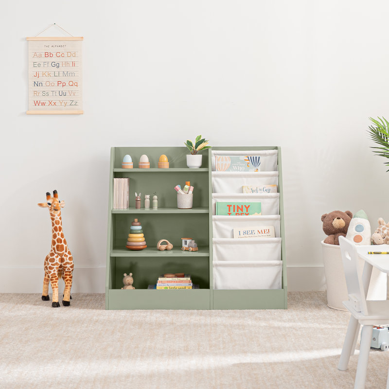 Comfy Cubs Kids Bookshelf 35.2 x 15.7 x 31.5 Inches - Sturdy MDF Montessori Shelf with Soft & Hard Shelves for Toys & Books - Easy Access Organizer