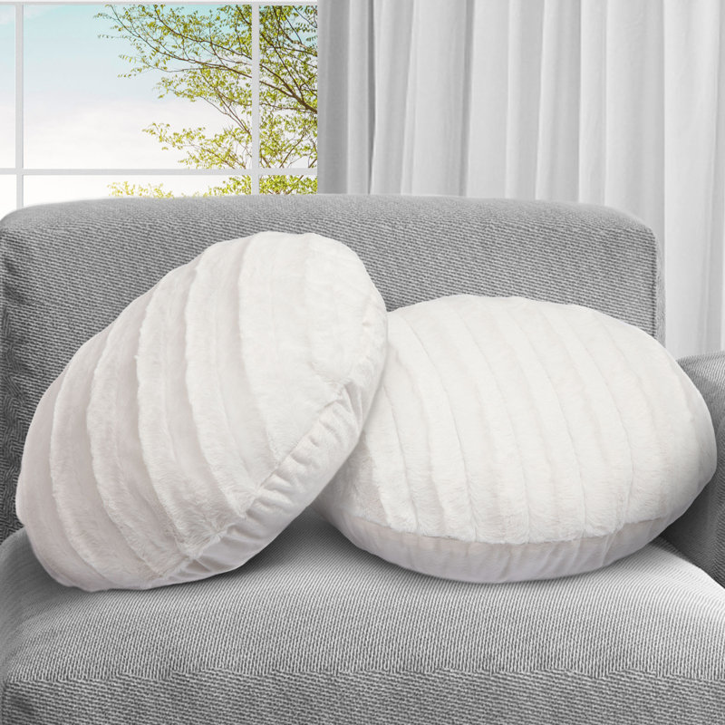 Textured Faux Fur Throw Pillow, White
