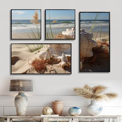 Beach Photo Seashell Symphony I - Coastal Animal, impressions sur toile surdimensionnées sur 4 panneaux