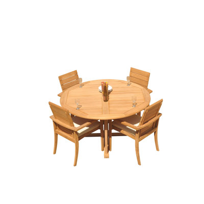 Algrave 4 - Person Teak Wood Patio Dining Set with Round Table