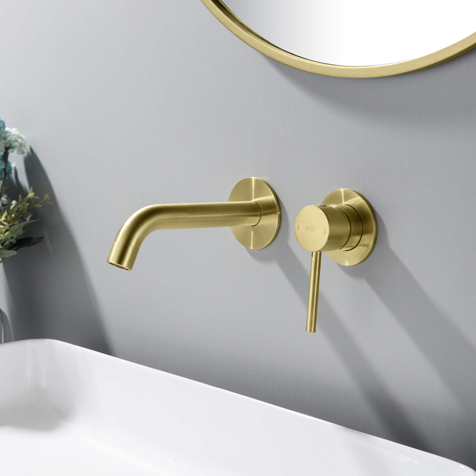 Circular Wall Mounted Bathroom Faucet, Brushed Gold