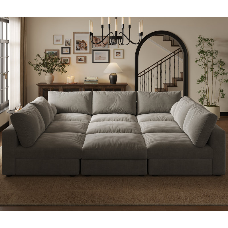 99" Sectional Modular Sofa With Storage, Light Gray Chenille, 39" H x 99" W x 93" D 