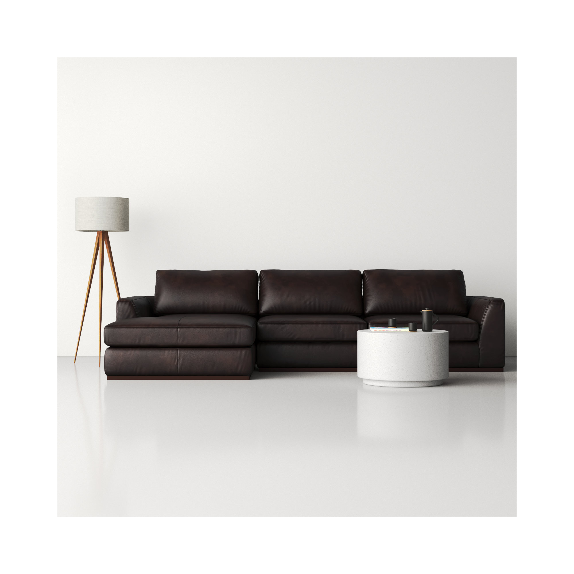 Marah Modular Upholstered Chaise L-Sectional, Heirloom Cigar/Genuine Leather, Left Hand Facing
