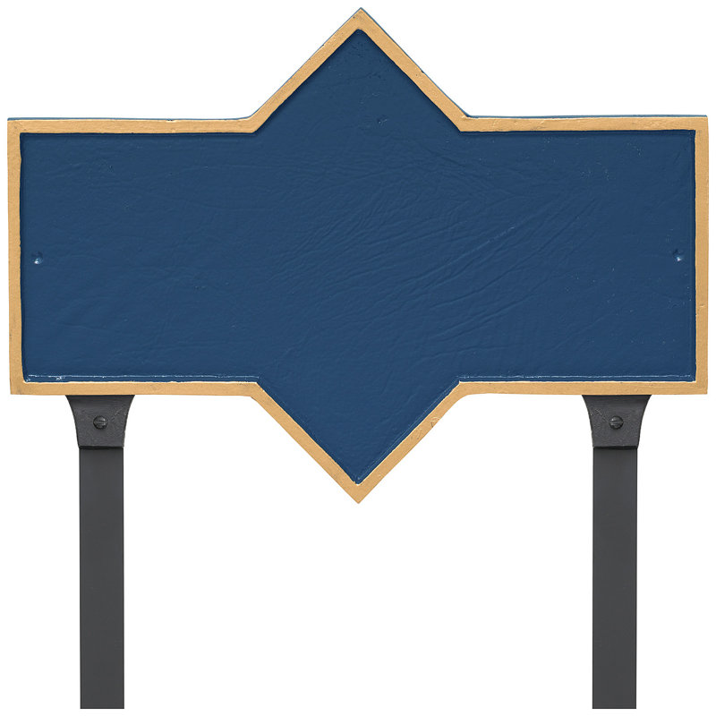 Plaque d'adresse rectangulaire avec piquet de jardin Piedmont, Bleu de mer / Or, Oui
