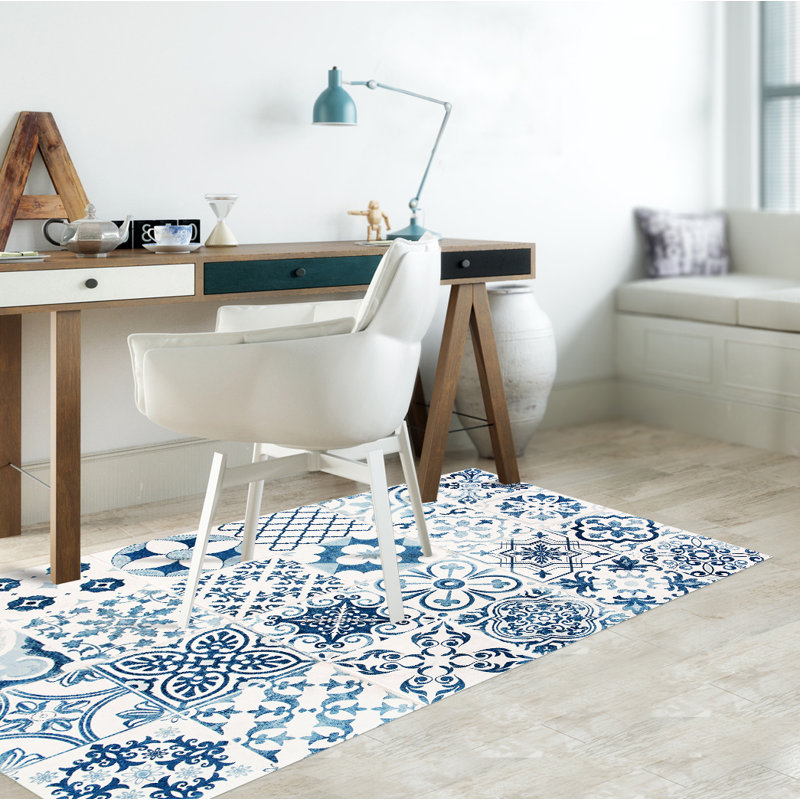 Miera Kitchen Mat, Rectangular 133 x 200cm, White/Blue