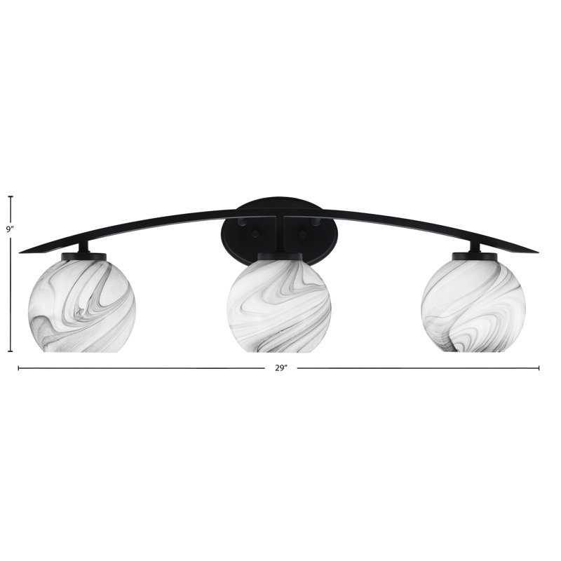 Barre d'éclairage de salle de bain 3 lumières avec verre à onyx 5,75 po Kurve, Noir mat