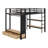 Loft Bed Frame With Wardrobe,Metal Loft Bed With Storage Shelves And Pegboard