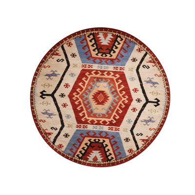 Tapis d'intérieur rond multicolore en soie et laine noué à la main