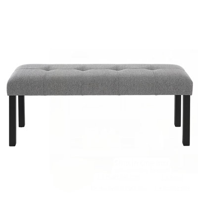 Modern Tufted Linen Upholstered Dining Bench with Rubberwood Legs