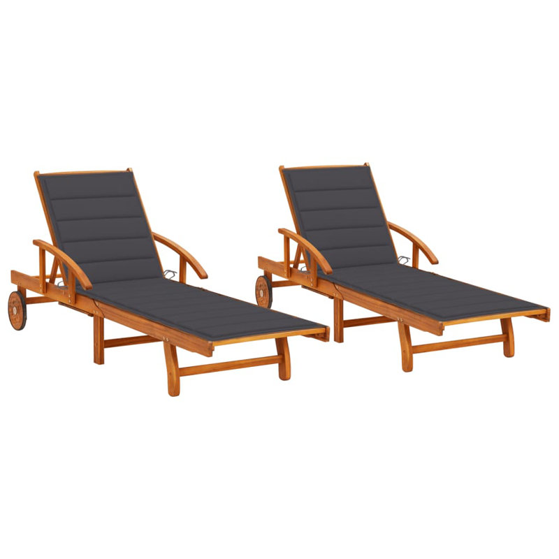 78.3" Long Acacia Single Chaise with Cushions, Anthracite