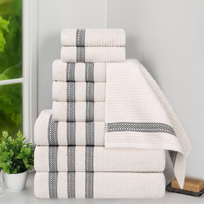 Ensemble de serviettes de bain 100% coton à bordure géométrique