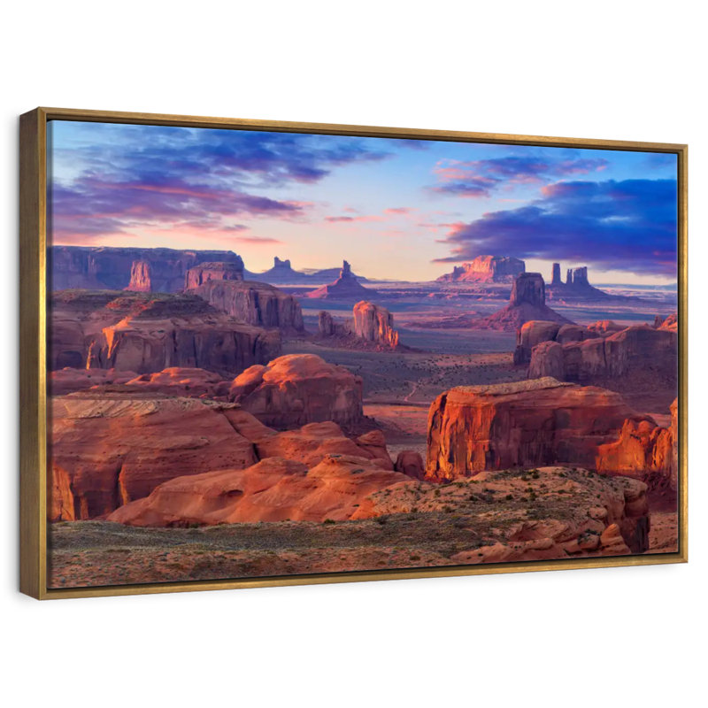 Hunts Mesa Monument Valley Sunset, Cadre flottant doré, 13 po x 9 po