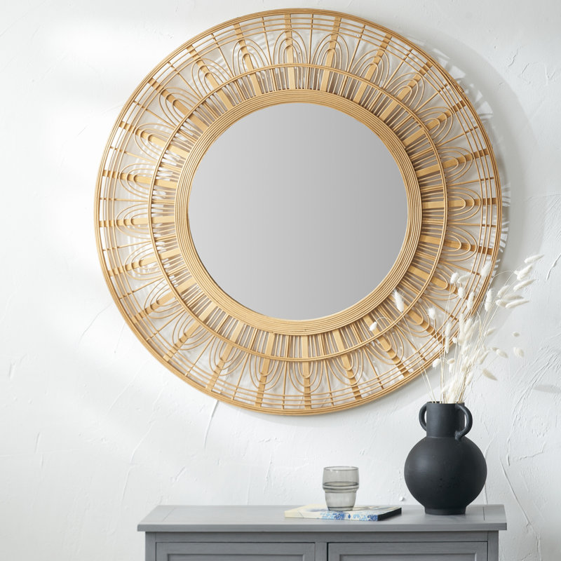 Bamboo / Rattan Round Wall Mirror, Natural