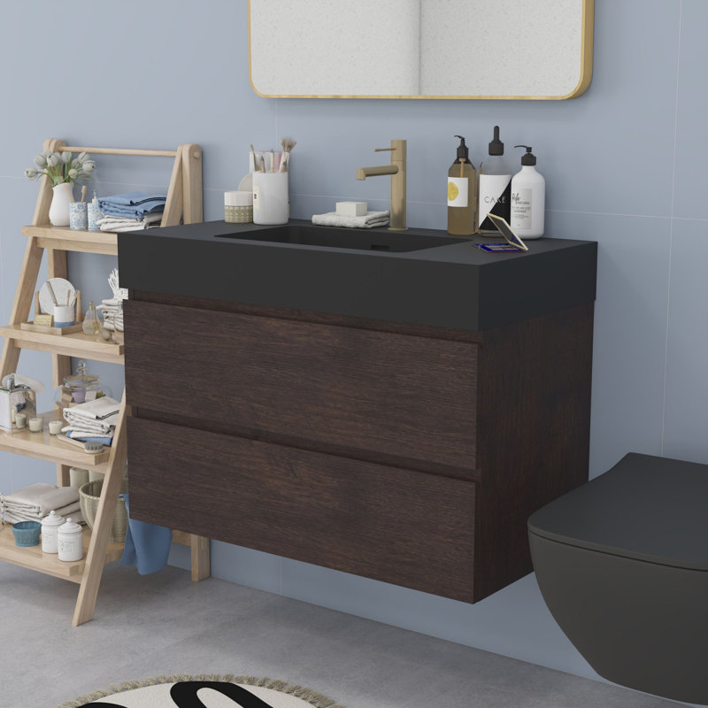 Meuble-lavabo moderne avec lavabo, Noyer, Noir, noir, noir, noir