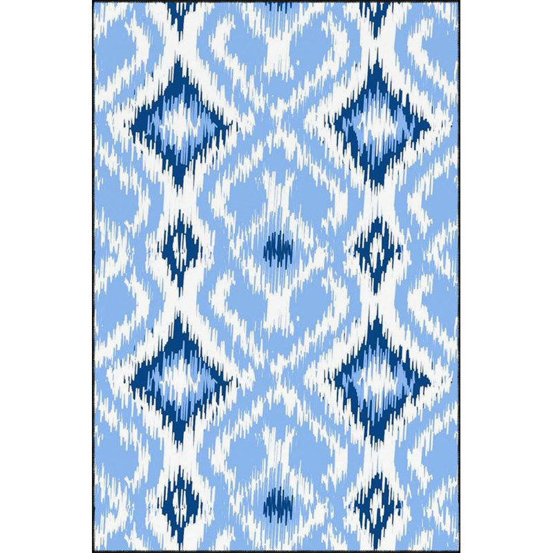 Tapis bleu tissé à motif machine lavable à la machine, Sous-tapis rond 3 pi 3 po inclus