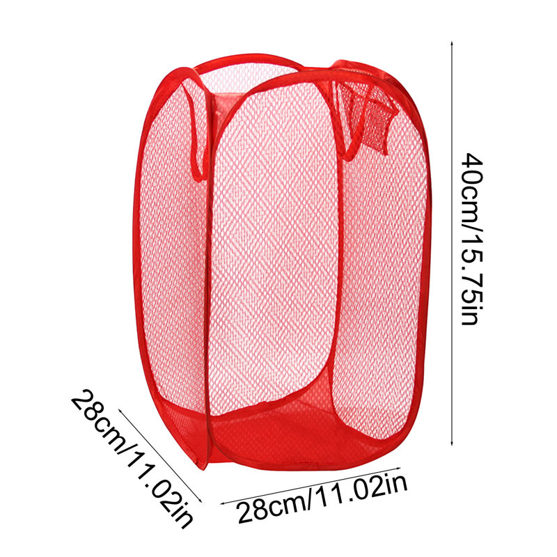 Foldable Mesh Laundry Hamper With Side Pocket Clothes Laundry Basket Storage Bag With Carry Handles For Dirty Clothes, Red