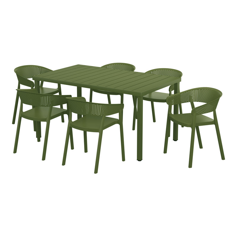 6-Person Outdoor Rectangular Dining Set, Green