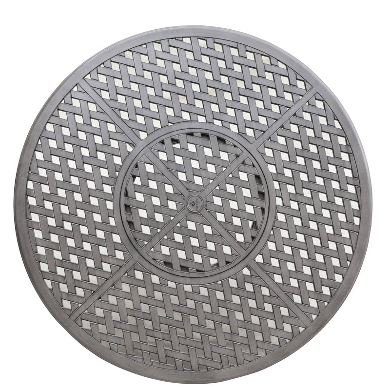 Table ronde de 52 po en aluminium avec trou pour parasol, durable et polyvalente pour recevoir à l'extérieur, table de salle à manger toutes saisons, 4 grandes réunions de jardin
