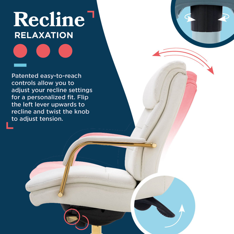 Sonata Leather Swivel Executive Office Chair, White, Gold