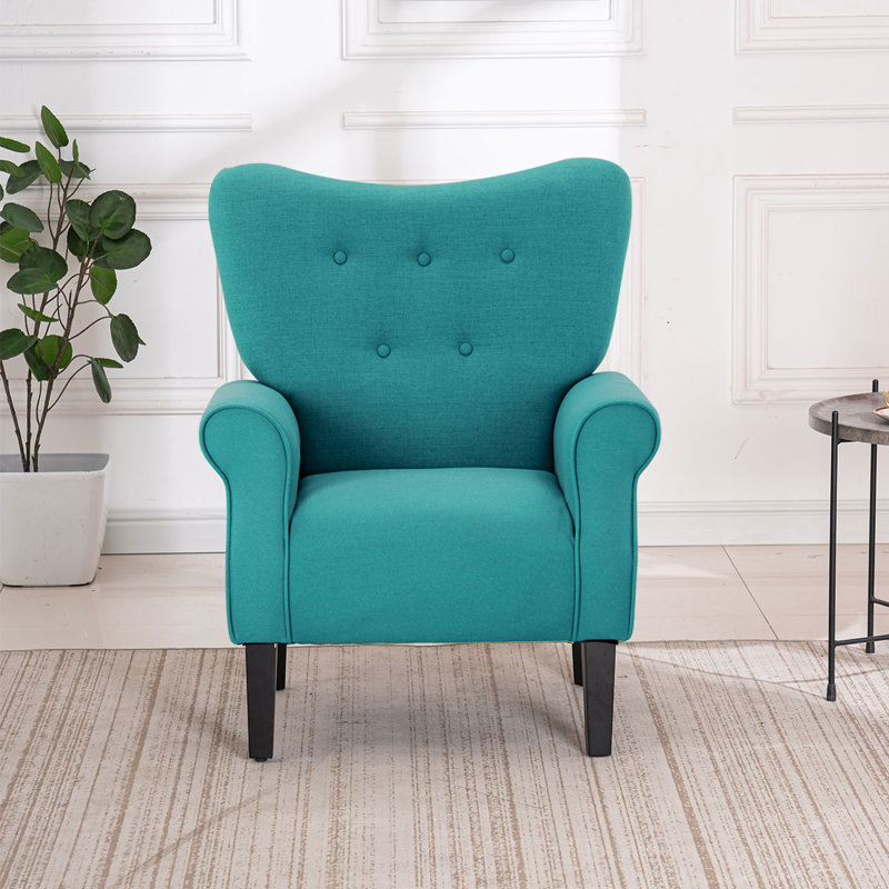 30.3" Wide Tufted Upholstered Armchair, Teal 100% Linen