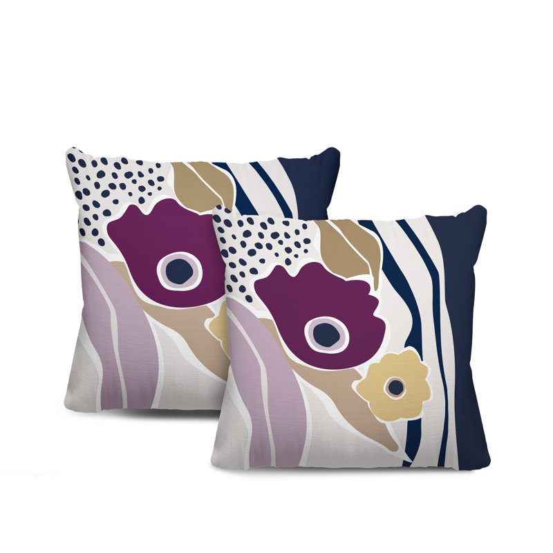 Polyester/Polyester Blend Throw Square Indoor/Outdoor, 19" x 19", Purple/Navy Blue/Beige