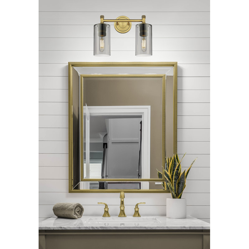 Éclairage pour meuble-lavabo mural 2 lumières Crown Point, Laiton brossé, Fumée