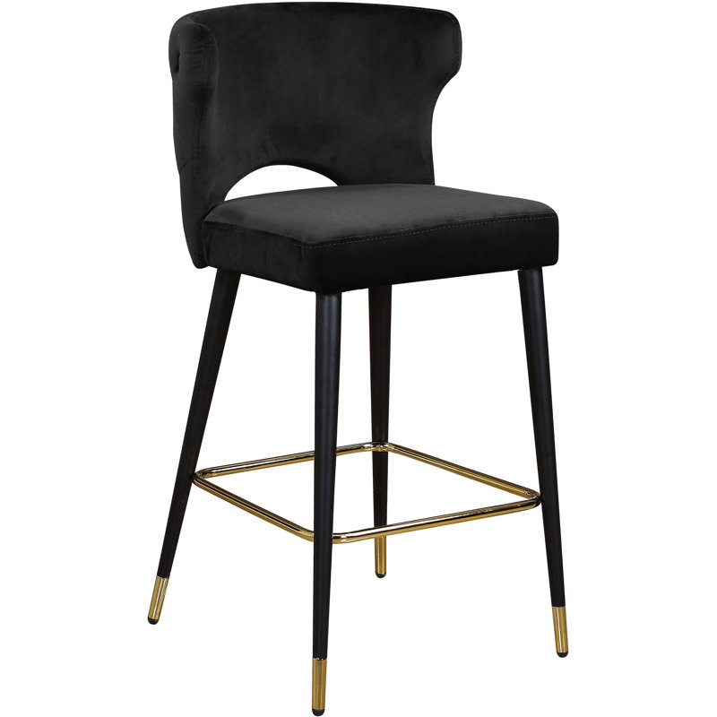 Sanchez Upholstered Counter Stool with Metal Frame, Black Velvet