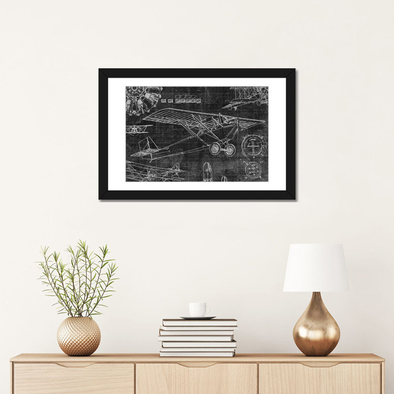 « rétro aviation i », impression sur toile, H 16 po x l 24 po x P 1 po, Papier d'art encadré noir, Blanc