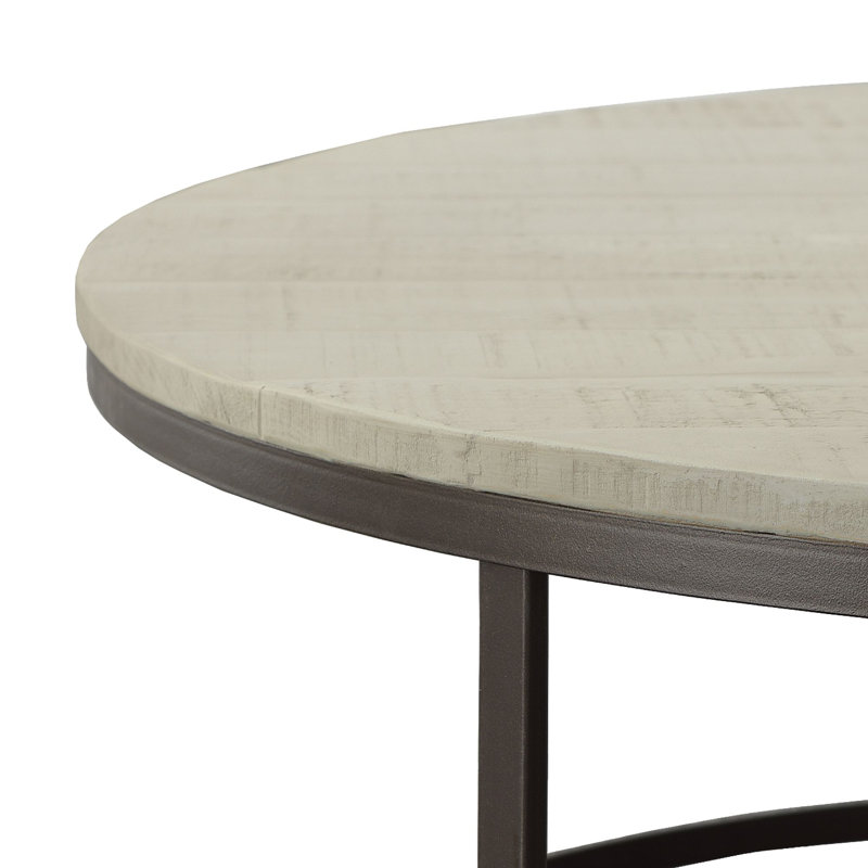 Natural Solid Pine Wood Top Coffee Table with Black Metal Base