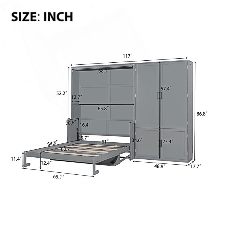 Grand lit escamotable, lit escamotable avec placard