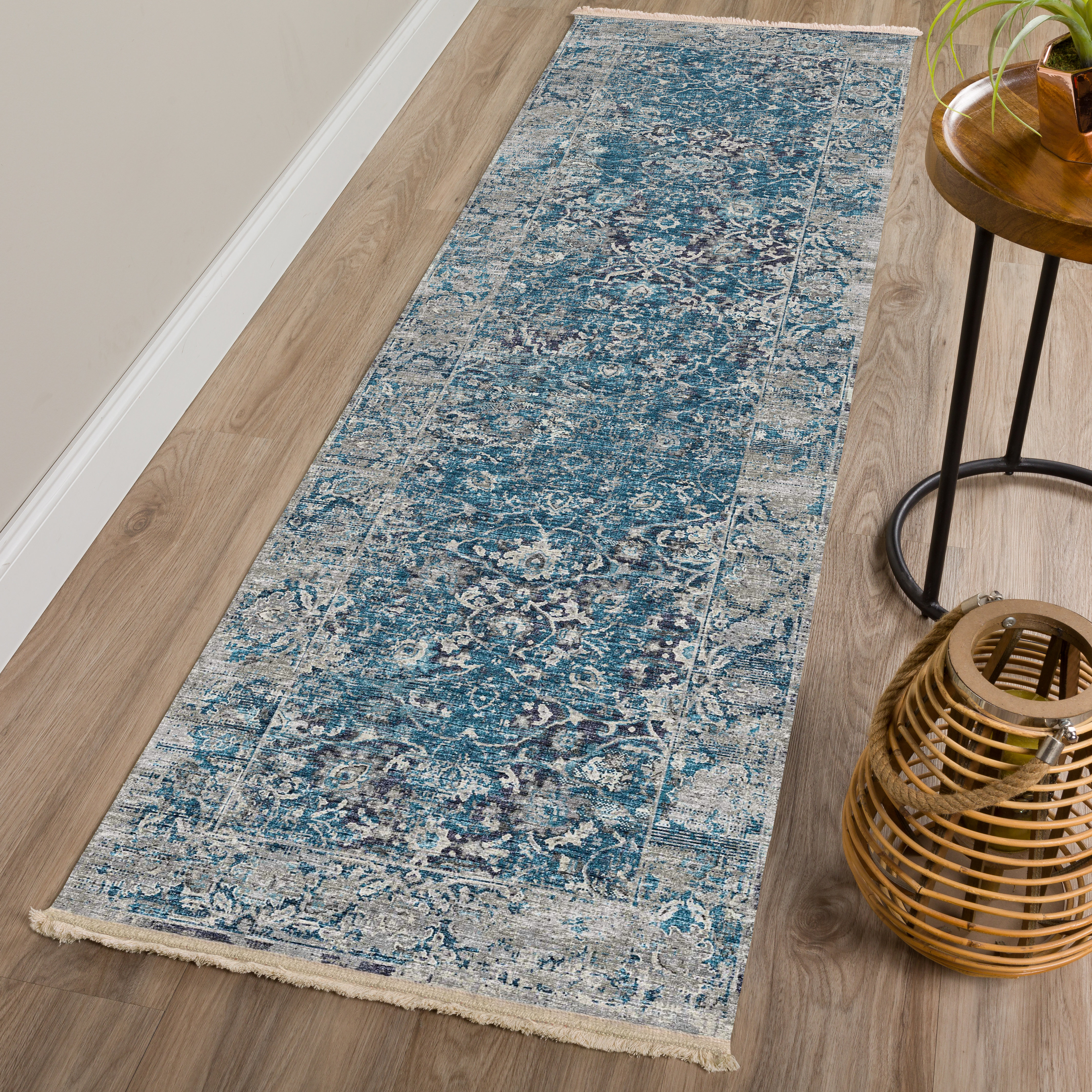 Bungalow Rose Modern Area Rug Sterling Distressed Border Blue Power ...