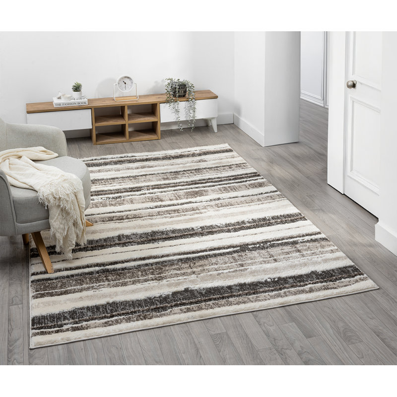 Annais Modern Embossed Contemporary Living Room Area Rug - Striped Design,Mocha, Rectangle 200 x 290 cm