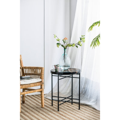 Table d'appoint de style créatif - H 23,5 po x P 22 po, noir et brun, bois et fer, table de chevet, décor décoratif classique en métal industriel 23,5 H 22 P 22 po, + bois