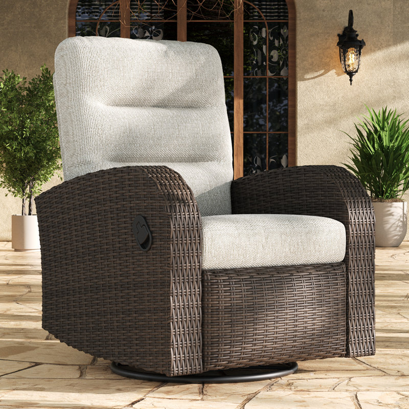 Reclining Recliner Chair, Beige Cushion/Brown Frame