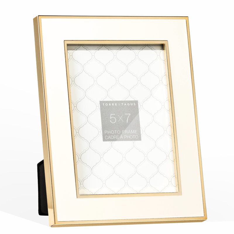 Liora 5 x 7 White Enamel Metal Picture Frame with Gold-Tone Trim, Gold