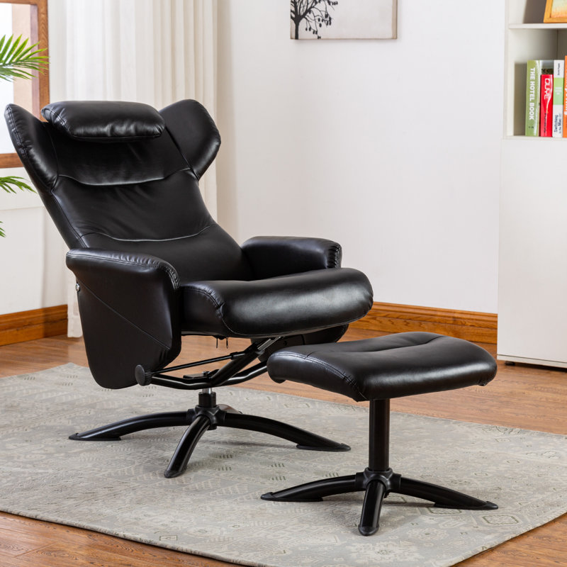 Fauteuil inclinable en similicuir avec repose-pieds Vantasia, Similicuir noir