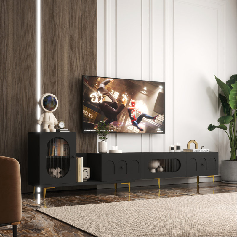 Extendable TV Stand with Cabinet, Black